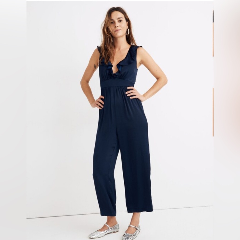 Madewell Satin Ruffle-Neck Jumpsuit Sz 2